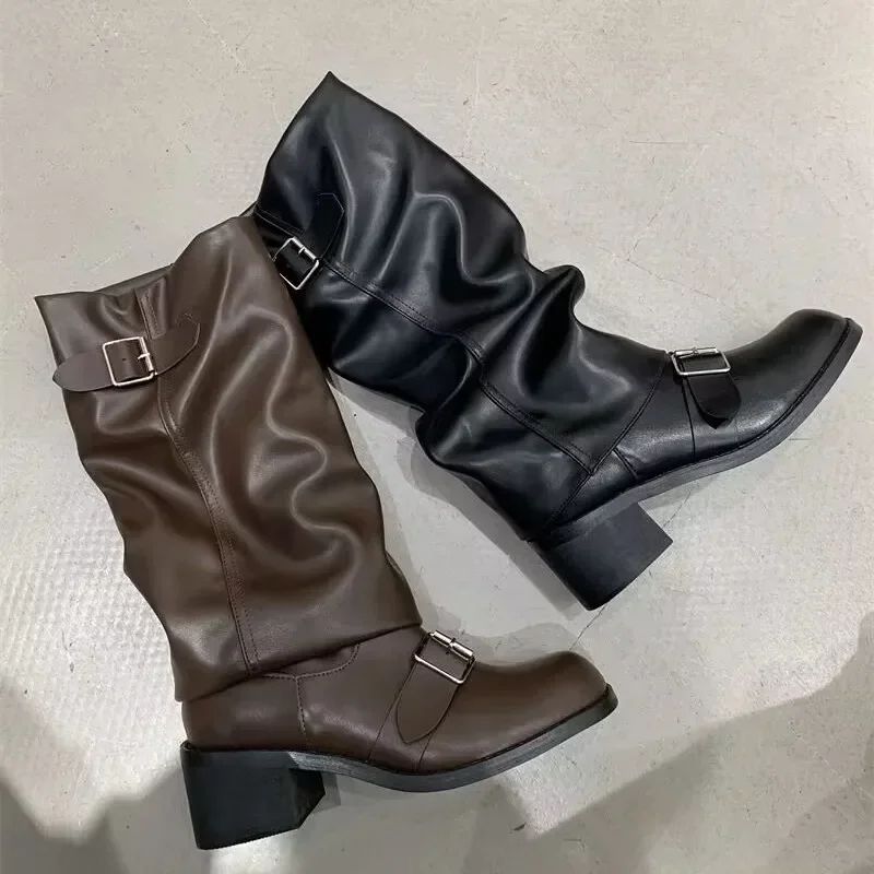Woman Boots Knee High Platform Chunky Heels Trend Punk Gothic New Rock Leather Fashion Women's Shoes Motorcycle Footwear