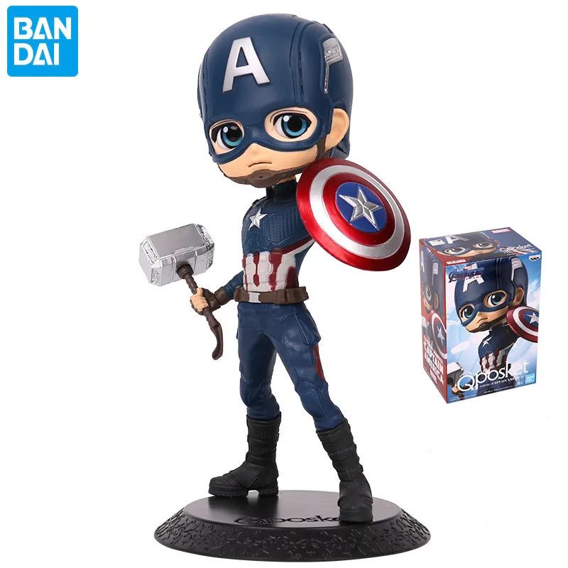 BANDAI Original Banpresto Qposket Marvel Vingadores Homem de Ferro Capitão América Loki Thor Figuras Colecionáveis