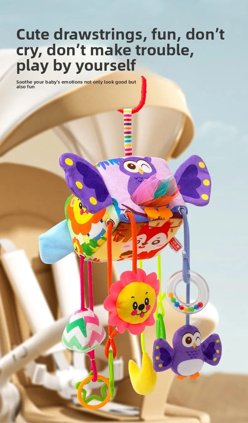Brinquedos de Chocalho para Bebês Animais de Berço Carrinho de Bebê para Recém-Nascidos Brinquedos de Boneca de Pelúcia Educativos para Treinamento de Habilidades de Agarrar para Bebês de 0 a 12 Meses