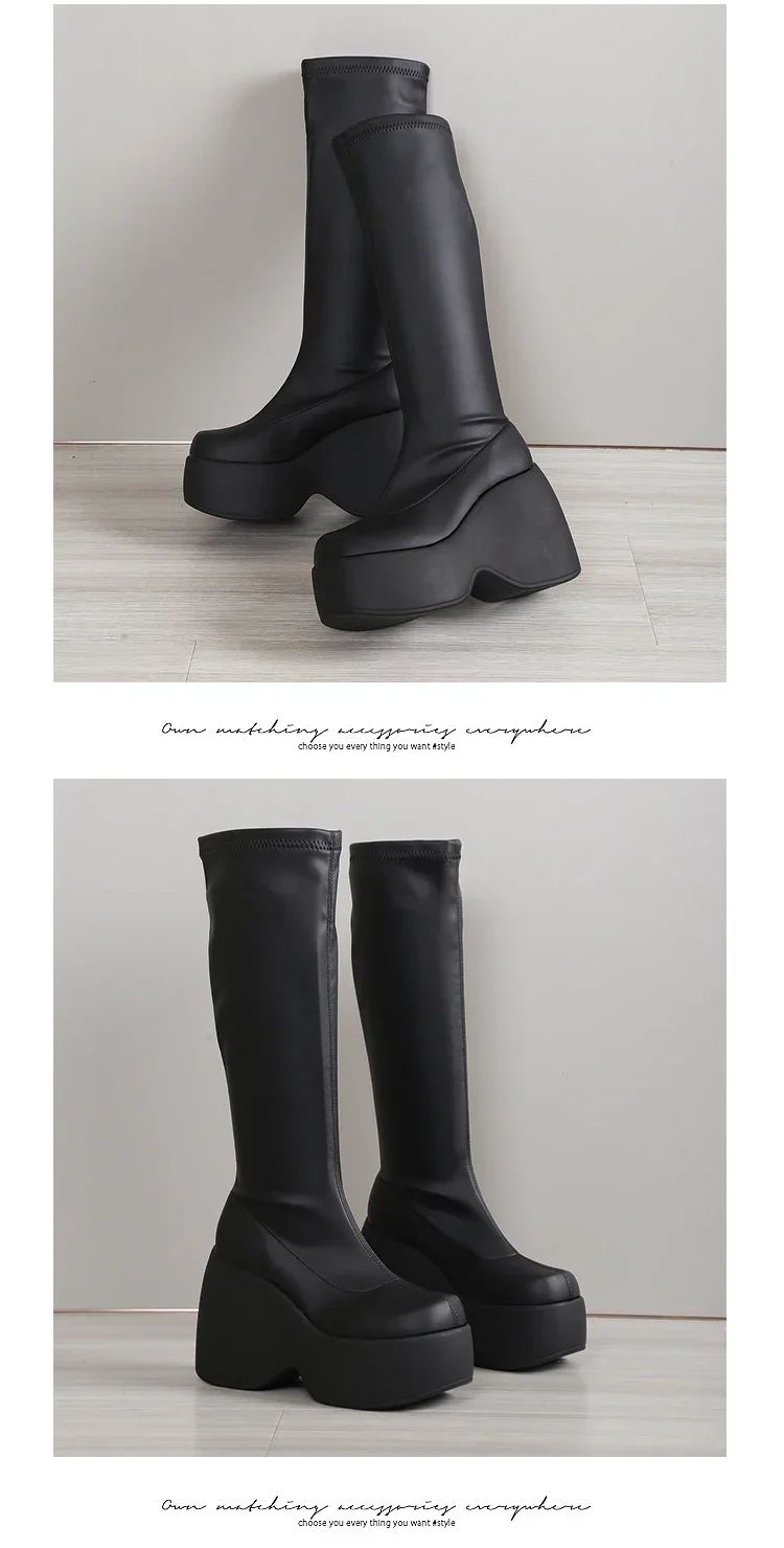 2024 Brand New Gothic Style Sexy Elegant Chunky Platform Women Ankle Boots Big Size 43 Walking Comfy Woman Shoes Platform Shoes