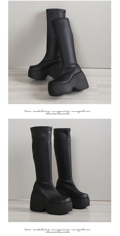 2024 Brand New Gothic Style Sexy Elegant Chunky Platform Women Ankle Boots Big Size 43 Walking Comfy Woman Shoes Platform Shoes