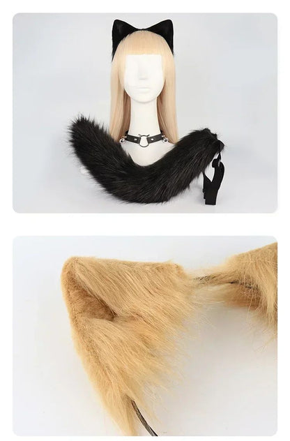 Costume Set Fox Tail Ears Gloves Artificial Fur Boot Covers Cosplay Halloween Prop Adult Women Men Unisex