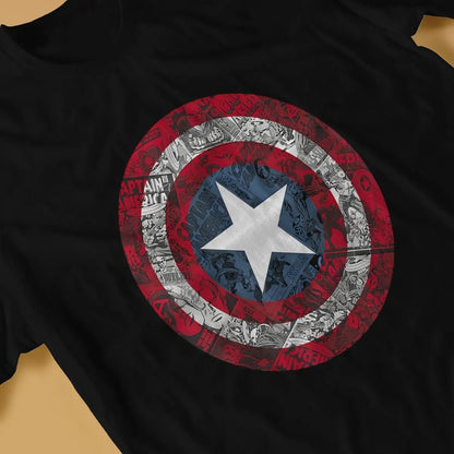 CA Shield Comic Essential T-Shirts Men Disney Captain America Film Vintage Tees Crewneck Short Sleeve T Shirts