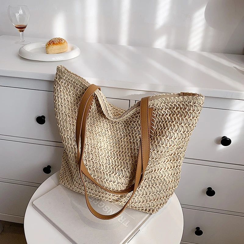 Hand-woven Women's Shoulder Handbag Bohemian Fashion Straw Beach Tote Bag Travel Shopper Weaving Shopping Bags