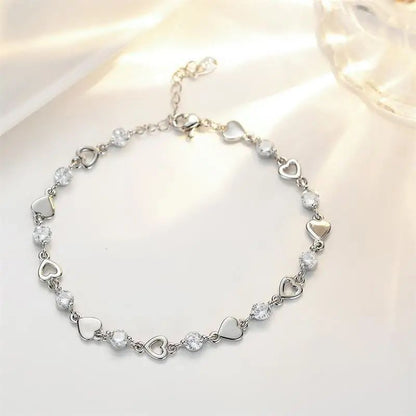 Pulseira Coração Prata 925 Esterlina Feminina Retro Coreana Versátil Zircônia Charme Pulseiras Original Festa Joias Presentes