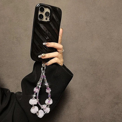 Autumn/Winter Plush Phone Strap Floral Beaded Crystal Pom-Pom Handbag Chain New Trendy Accessory for Smartphones