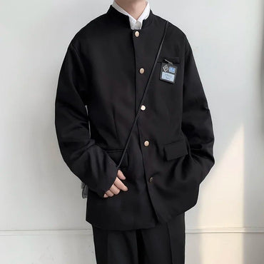 Japan Style School Uniform Jacket Stand Collar Men Women Tunic Suit Jacket DK Costume Black Coat With Nameplate High Version