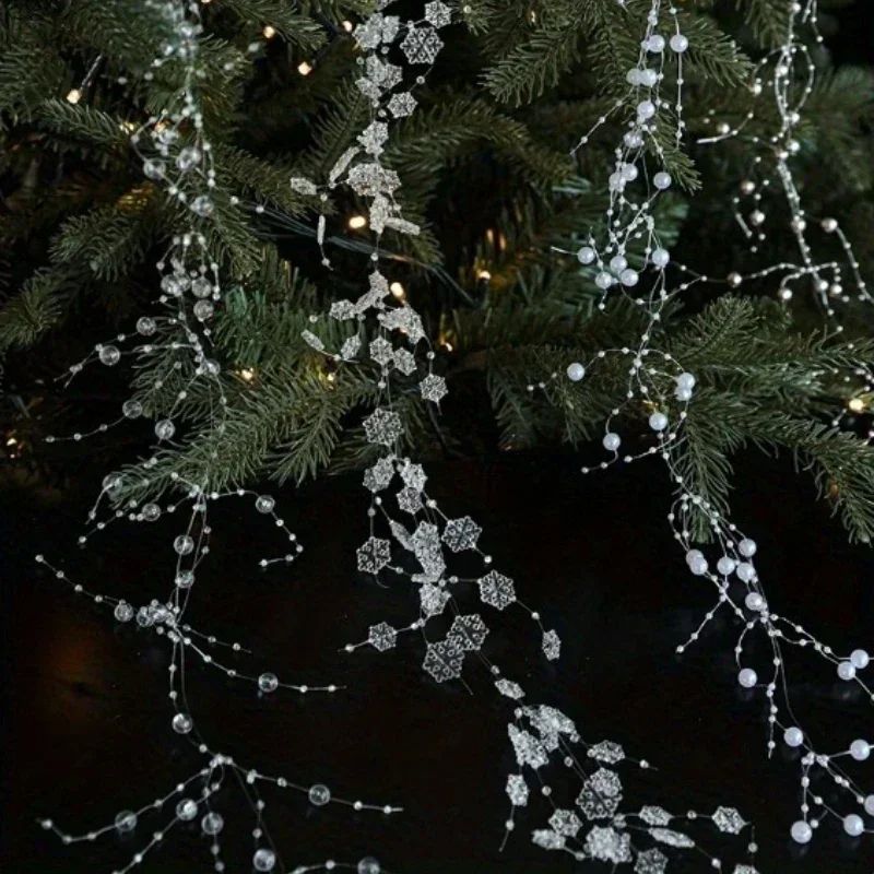 Christmas Pearl Bead Garland with Fishing Line Floral Hanging Ornament Bendable Design for Tree Decor Festival Party Arrangement