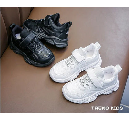 Children White Running Shoes Kids Fashion Sneakers PU Soft Breatheable Comfortable Boys Girls School Sports Shoes Size 26-37