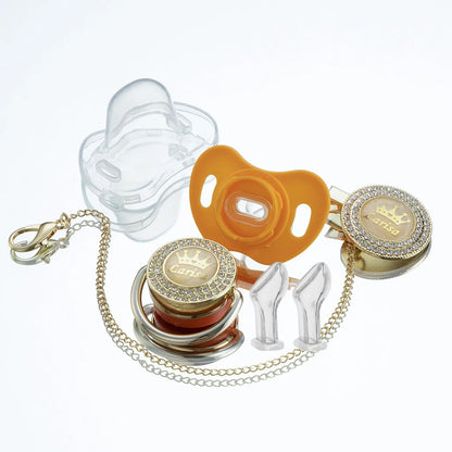 Miyocar Bling Custom Pink Brave Lion Pacifiers Bring 3 Replacement Silicone Teat Include All Size for Boy Girl Baby Shower Gift