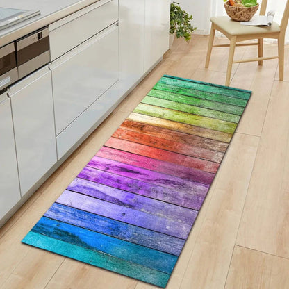 1Pcs Modern Simple Wood Pattern Print Floor Mat Kitchen Bathroom Entrance Non-slip Door Carpet Home Decoration