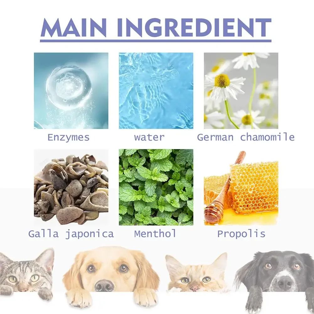 Spray de Limpeza Dental para Pets Previne Tártaro e Mau Hálito em Gatos e Cães Remove o Tártaro e Mantém o Hálito Fresco Desodorização Spray para Cuidados Bucais de Pets