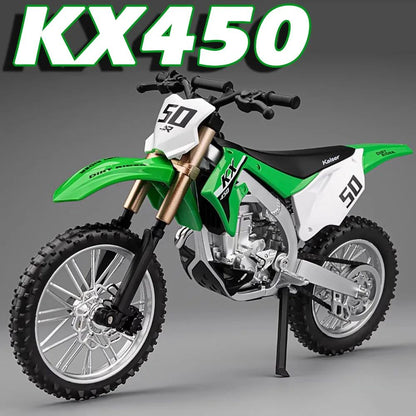 1:12 Kawasaki KX450 Motorcycle Car Toy Model Alloy Diecast Wheel Steering Miniature Mountain Off-road Motorcycles Boys Xmas Gift
