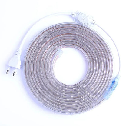 Fita de LED SMD5050 220V à Prova d'Água (1M/2M/5M/10M/20M) - Lâmpada de Corda Branco/Branco Quente/Vermelho/Verde/Azul com Plugue EU para Jardim