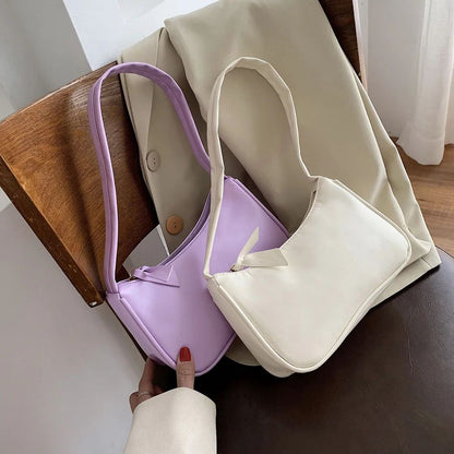 New Retro Soft PU Leather Women Shoulder Underarm Bags Casual Solid Color Small Top-Handle Handbags Ladies Fashion Shoulder Bags