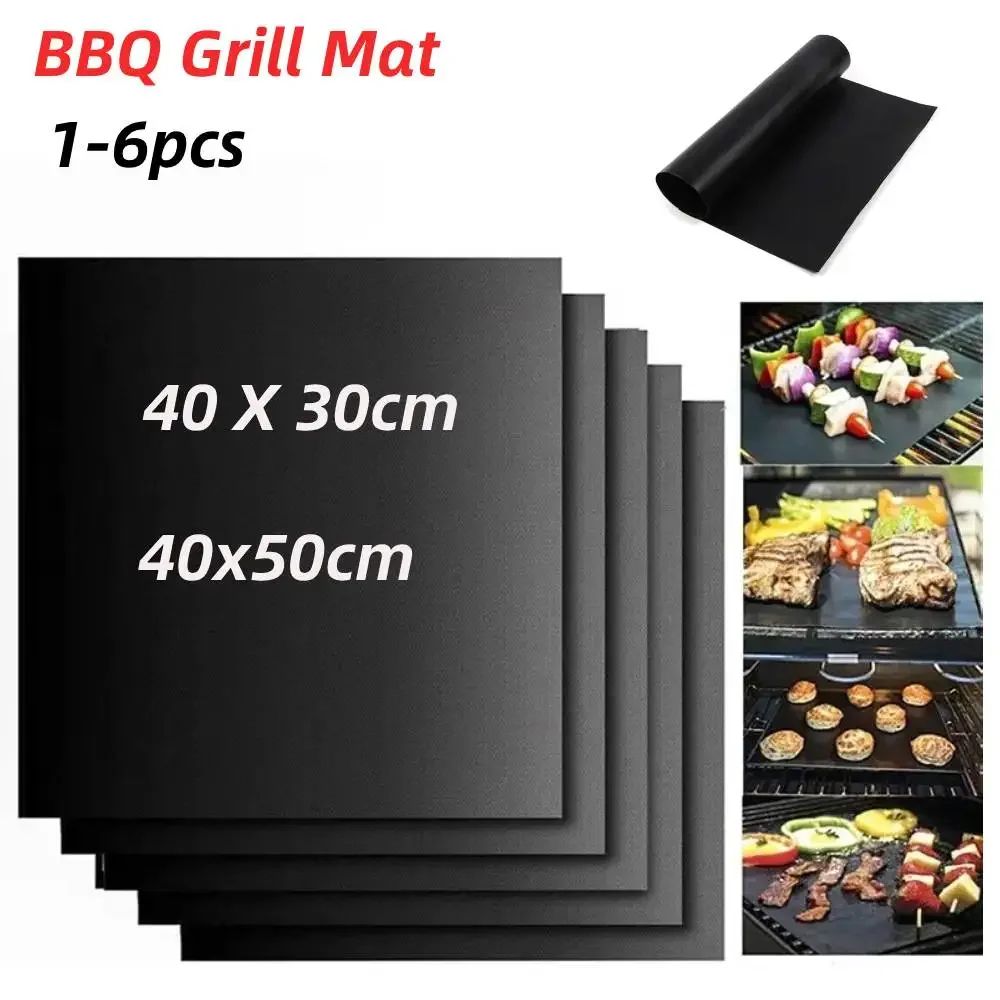 Outdoor Barbecue Mat Boxed Black BBQ Grill Mat Barbecue Baking Non Stick Pad Reusable Cooking Plate Party Mat Tools Accessorie