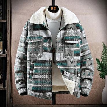 High-quality Woolen Jacket Men's Retro Print Casual Business Trench Coat Winter Keep Warm Short Overcoat Streetwear Men Clothing