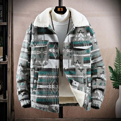 High-quality Woolen Jacket Men's Retro Print Casual Business Trench Coat Winter Keep Warm Short Overcoat Streetwear Men Clothing