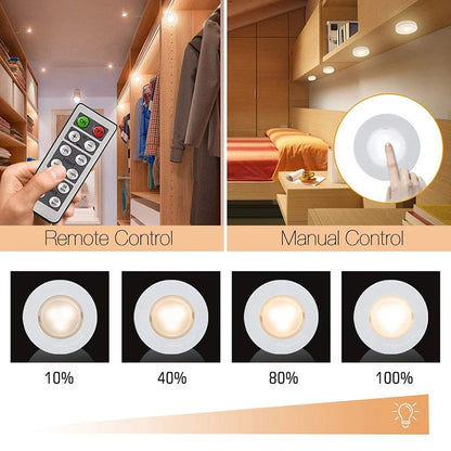 Luzes de LED Sem Fio com Controle Remoto Dimerizável a Pilha para Cozinha, Armário e Guarda-Roupa