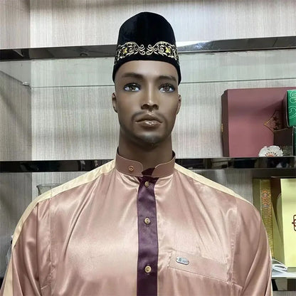 2024 Elegant Black Saudi Boat Caps for Arabic Men Eid Ramadam Prayer Hat Fashion Hijab Headwraps Velvet Muslim Boy Floral