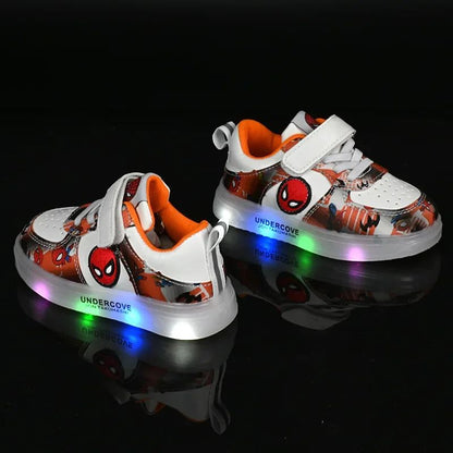 Disney Led Light Shoes for Kids Fashion Cartoon Spiderman Boys Sneakers Girls Casual Shoes Breathable Kids Sport Shoes