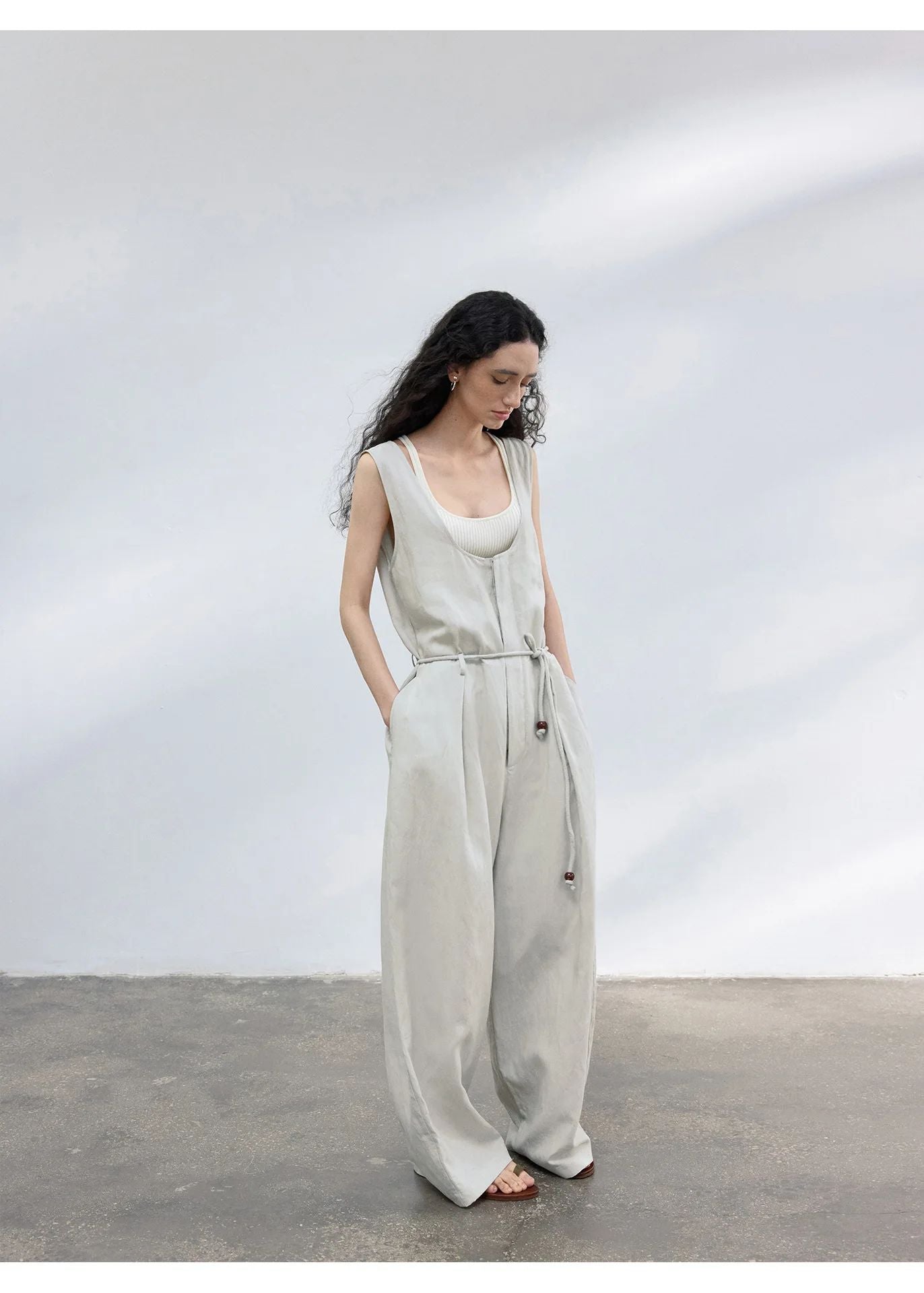 Colne U-Neck Linen Blend Vest And Knife Pleat One-Piece Pants Women's Fashion Design Sensation Tianli Material Long Pants