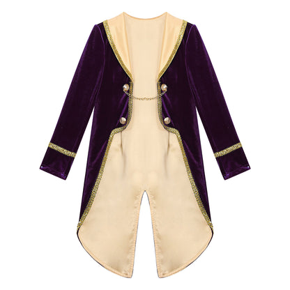 Boys Girls Prince Tuxedo Jacket Turn-Down Collar Coat Halloween Masquerade Theme Party Cosplay Costume Birthday Party Tailcoat