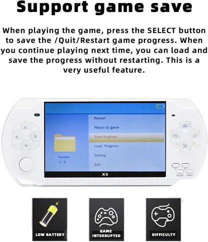 JXD Handheld Game Console 4.3 inch 8GB Built in 2000 Games for Multiple Simulators X6 Retro Video Game Console Mp3/4/Ebook TV Out Mini Hand Portable Game Player Device Holiday (White)