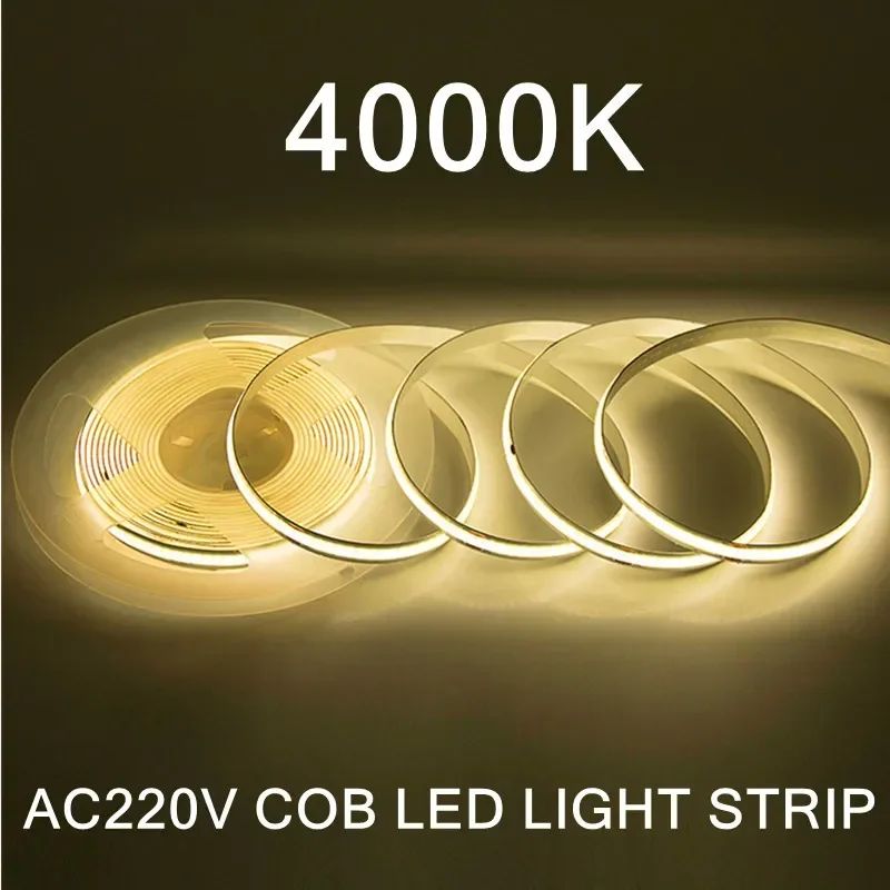 220V COB LED Strip Light Flexible Tape Lights Smart IC No Need Driver High Bright 240 LEDs Linear Lighting RA95 Warm White 1-5m