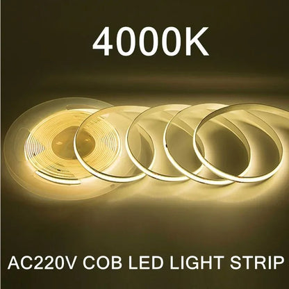 220V COB LED Strip Light Flexible Tape Lights Smart IC No Need Driver High Bright 240 LEDs Linear Lighting RA95 Warm White 1-5m