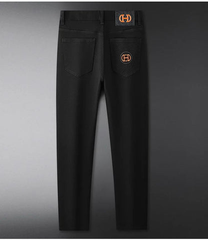BlackJeans2024 Nova Coleção Outono/Inverno Marca da Moda Casual Slim Fit Elástica Estilo Europeu Calça Comprida Masculina Estampa Fashion