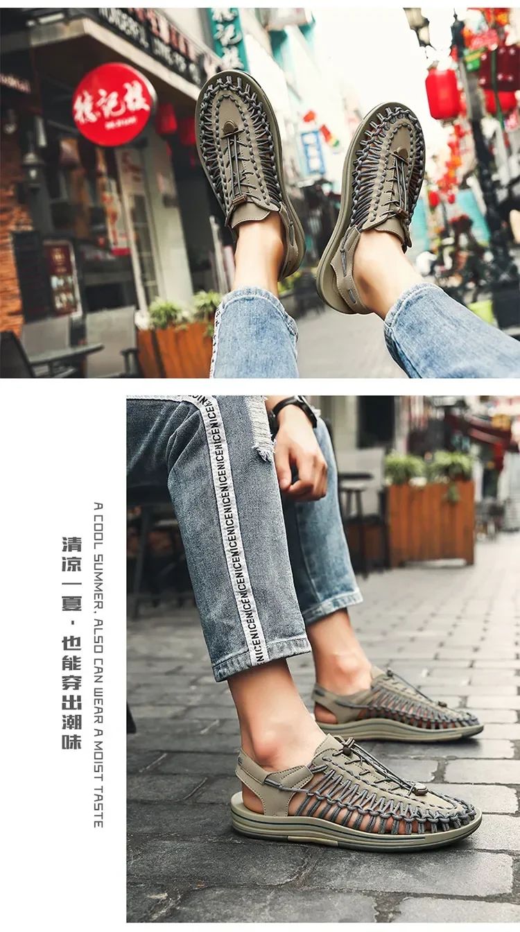 Summer Men Sandals Women Slippers Weaving Design Beach Sandals Breathable Casual Flat Sandals Outdoor Couples Sandals Size 48