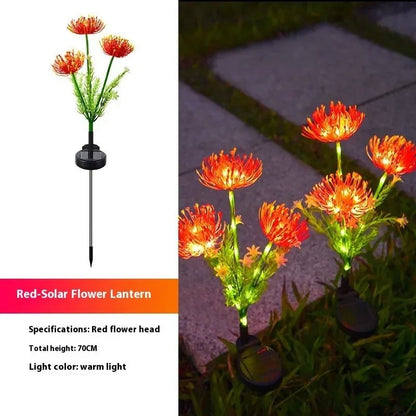 LED Solar Red Magic Lily Xmas Lights with 3 Heads Glowing Flowers Stems Outdoor Seashore Yard Garden Lawn Decoration Flower Lamp