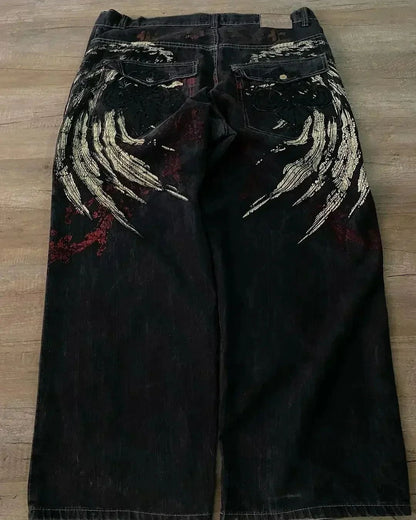 retro y2k gothic lightning graphic jeans wide legs loose loose hip-hop street style men and women fashion clothing