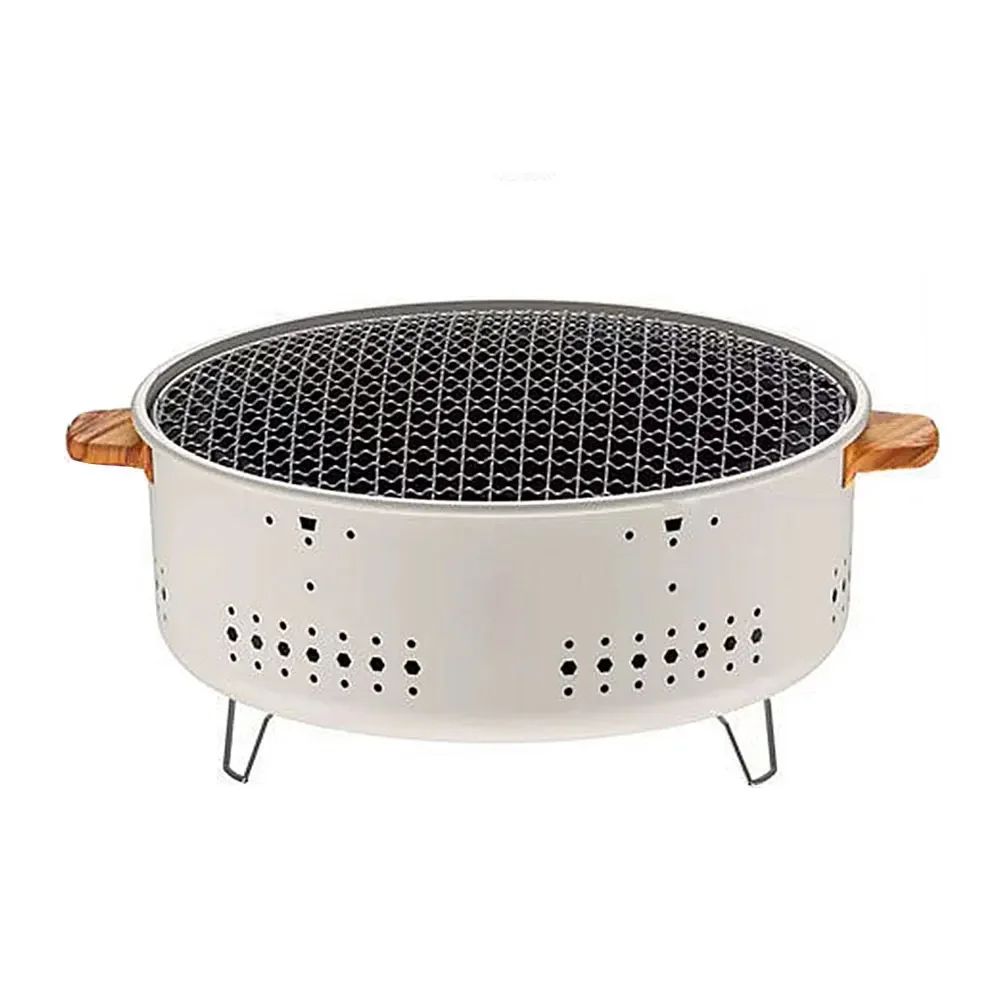 Churrasqueira Portátil Coreana a Carvão de Aço Inoxidável Divisível Fogão Redondo Antiaderente para Churrasco ao Ar Livre Acampamento