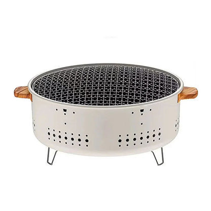 Churrasqueira Portátil Coreana a Carvão de Aço Inoxidável Divisível Fogão Redondo Antiaderente para Churrasco ao Ar Livre Acampamento