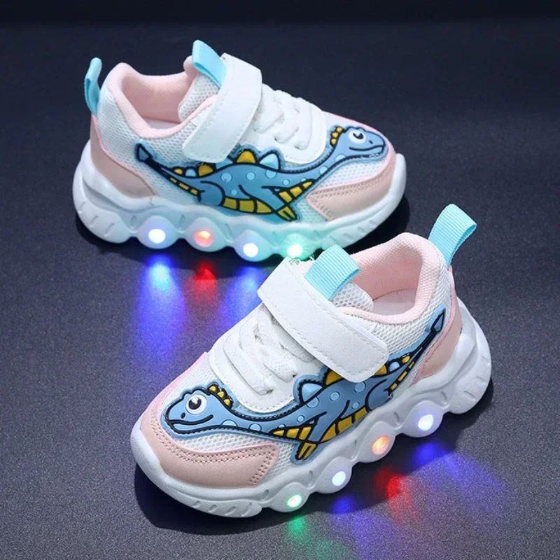LED Children Cute Cartoon Boys Casual Sneaker for Children Shoes Girl Mesh Breathable Lighting Shoes Baby Illuminated Shoe