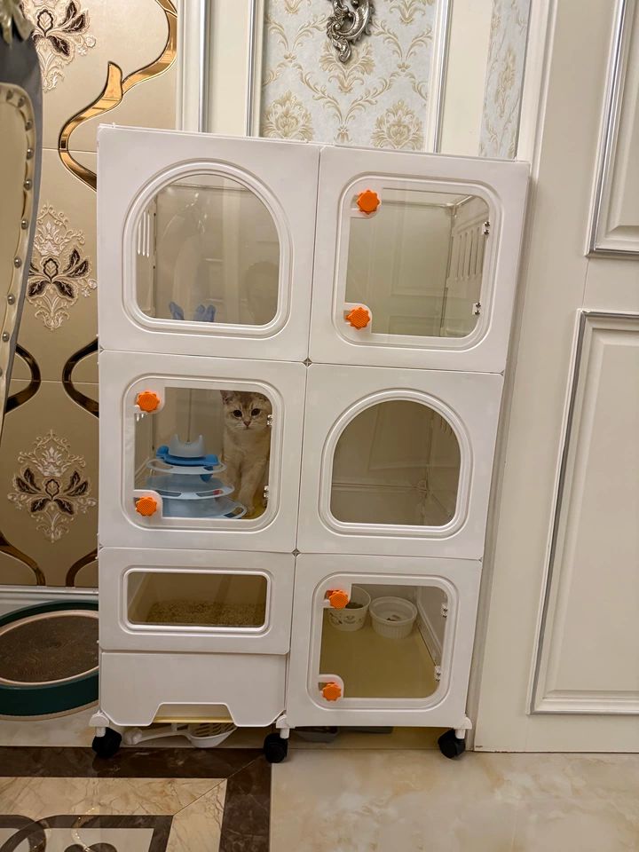 Gaiola Compacta para Gatos com Banheiro Tudo-em-Um Casa de Gatos Interna para Pequenos Espaços Mansão de Gatos com Economia de Espaço Placa de Caverna DIY Vila para Gatos