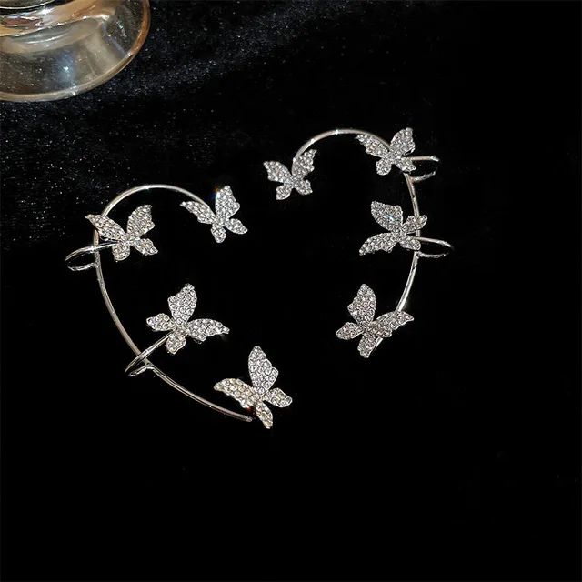 Brincos Borboleta de Metal Banhado a Prata Sem Furo para Mulheres Brilhantes Zircônia Fio de Orelha Clipe Brincos Joias de Casamento