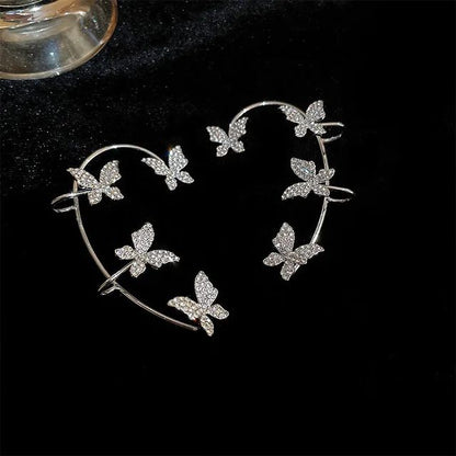 Brincos Borboleta de Metal Banhado a Prata Sem Furo para Mulheres Brilhantes Zircônia Fio de Orelha Clipe Brincos Joias de Casamento