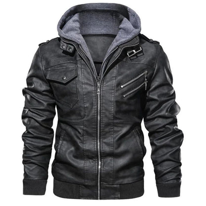 APPEARWAY Spring Antumn Men Brown Leather Motorcycle Jacket With Removable Hooded Male PU Jacket Coat EU Size High Quality