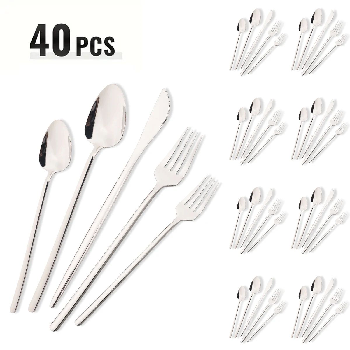 40pcs Rose Gold Dinnerware Set Mirror Fork Knife Spoon Tableware Western Stainless Steel Cutlery Set Dessert Fork Spoon Flatware