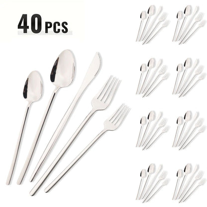 40pcs Rose Gold Dinnerware Set Mirror Fork Knife Spoon Tableware Western Stainless Steel Cutlery Set Dessert Fork Spoon Flatware