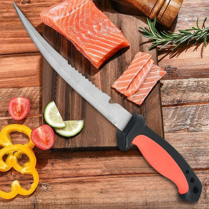 Faca Afiada para Peixe Cabo Oco de Plástico Faca de Filé de Peixe Faca de Desossar Aço Inoxidável Cutelo de Carne Descascador de Frutas de Cozinha