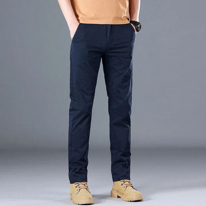2024 Men's High Quality Pure Cotton Classic Solid Color Casual Pants Business Stretch Cotton Slim Straight Brand Trousers Male