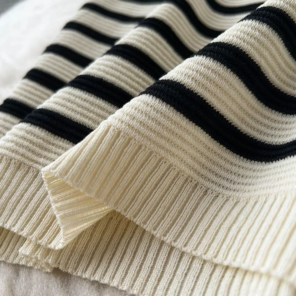 Summer Striped Beach Knitted Dress O Neck Short Sleeves Chic Hotsweet Slim Sundr