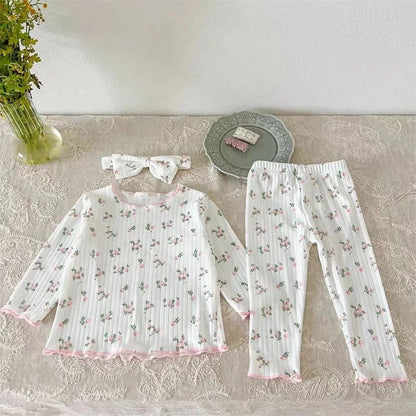 2Pcs Soft Breathable Kids Newborn Baby Pajamas Set 0-3Y Infant Pink Floral Cotton Home Wear Suit Toddler Girls Sweet Loungewear