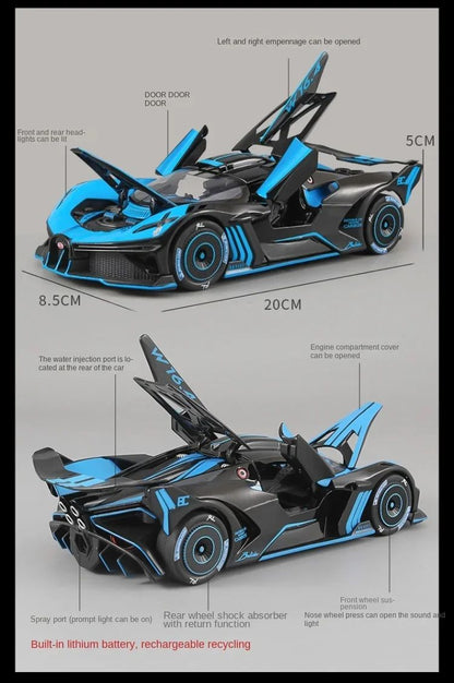 Spray 1/24 Bugatti Bolide Supercar Alloy Model Sound Light Diecast Toy Vehicle Boy Car Toy Gift Collectable Miniature Home Decor