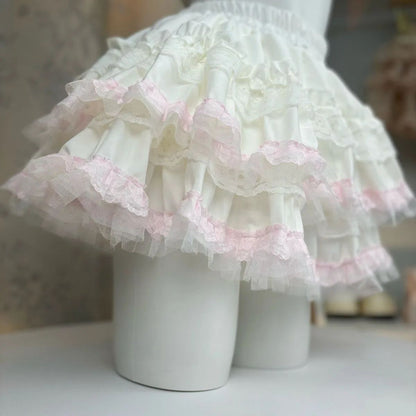 White Lace Ballerina Mini Skirt Puffy Half-length Short Skirts Sweet Cake Style New Arrival High Waist Flared Skirts