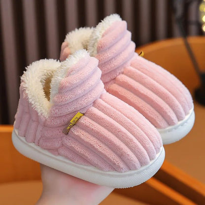 Winter warm cotton slippers for adults and children Toe Wrap Cotton Slippers Thick Soft Sole Slides Men Women Non-slip Shoes